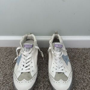 Golden Goose White and Gray Sneakers with Blue Star